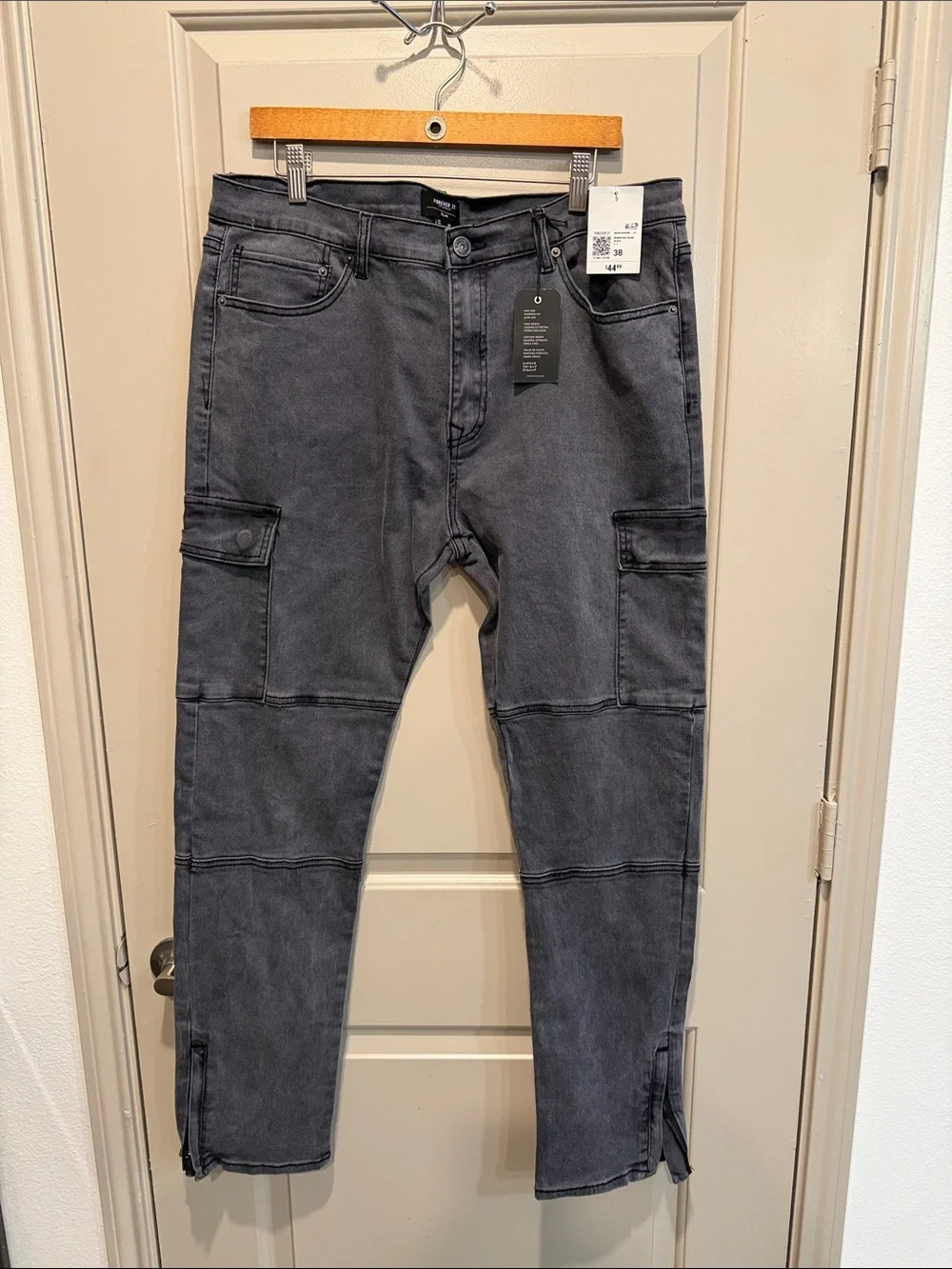 Forever 21 Washed Gray Slim Cargo Jeans